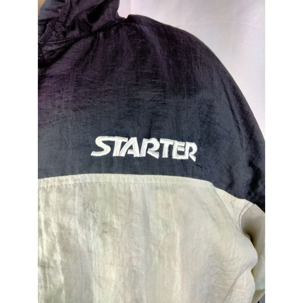 Vintage Starter Brand Men's White Black Puffy Jacket Coat Full Zip Sz Large